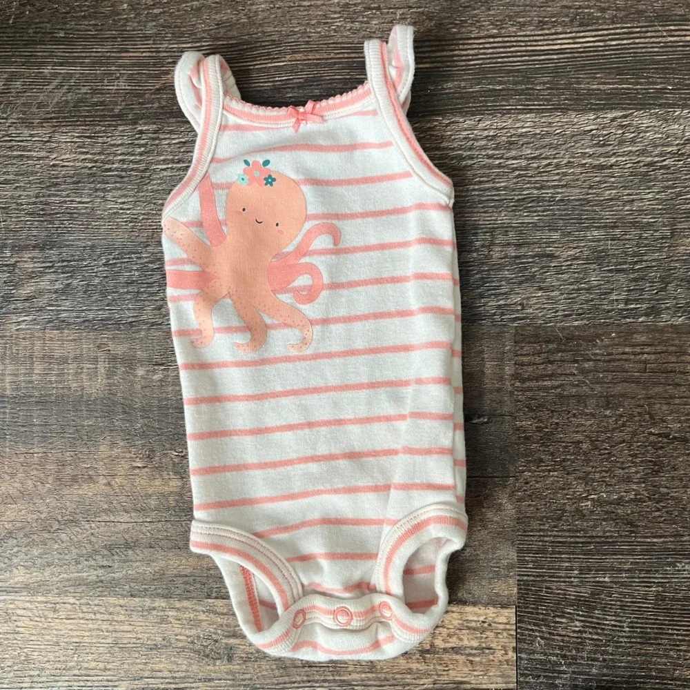 Carter's Octopus Bodysuit Sleeveless Striped Summer Outfit‎ Newborn NB